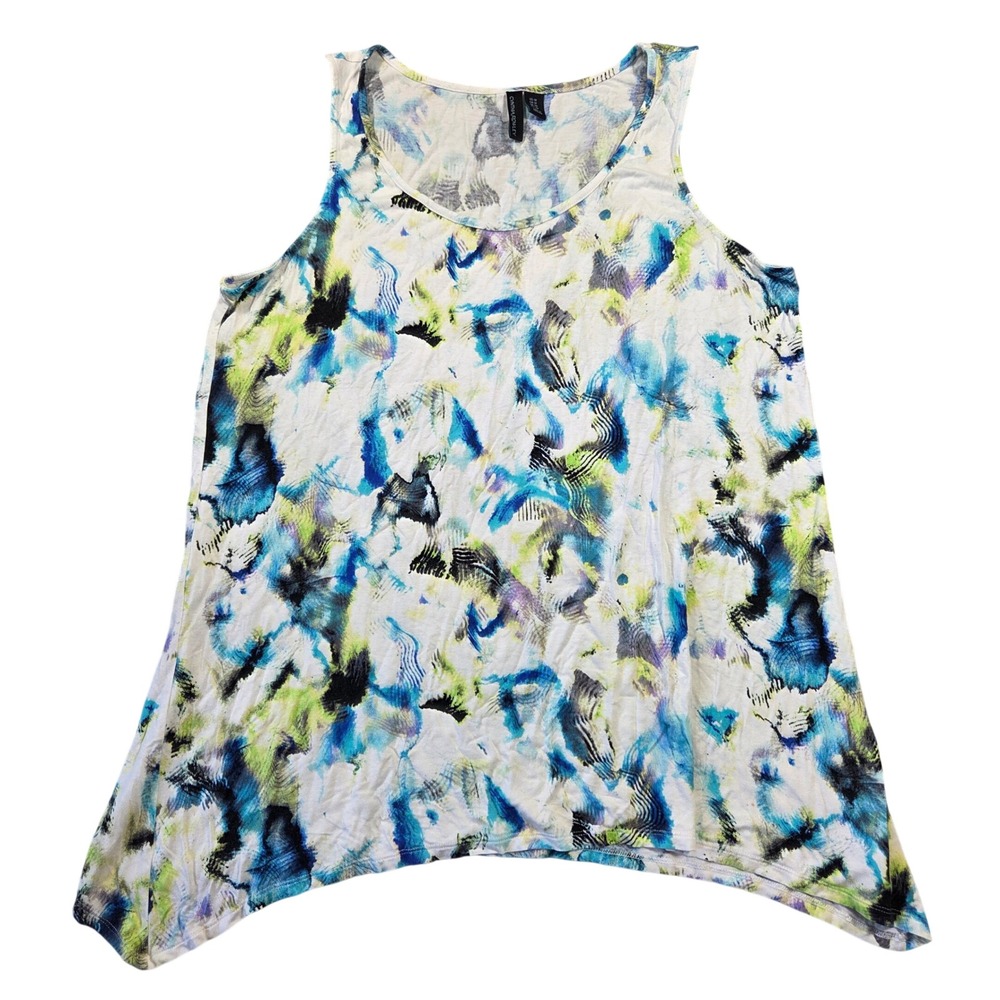 Cynthia Rowley Women 1X Blue Green Abstract Watercolor Tank Top Career